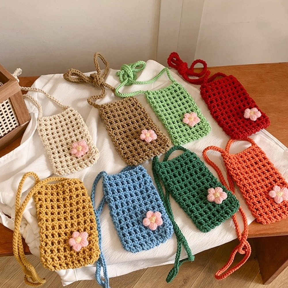 かわいい花柄編みクロスボディバッグ、中空スクエアクロシェ電話 - Crochet Market Bag のレビューと価格