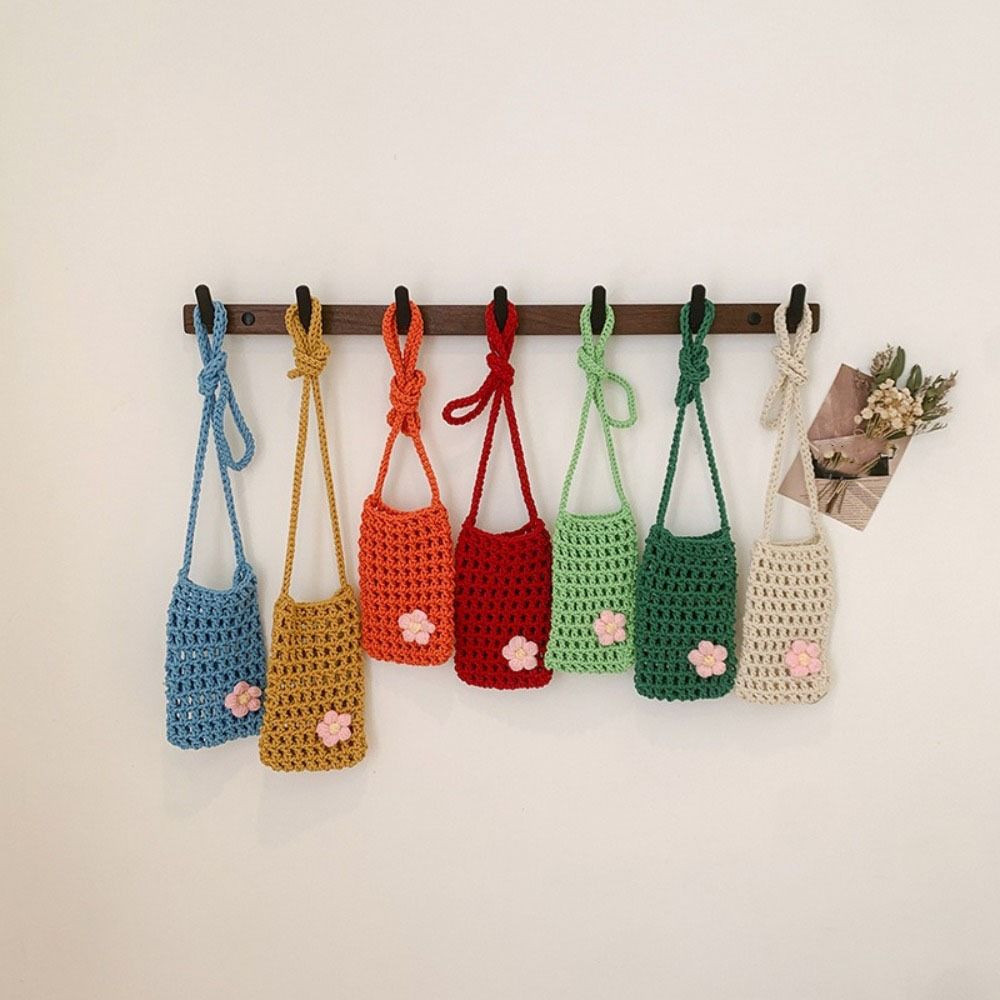 かわいい花柄編みクロスボディバッグ、中空スクエアクロシェ電話 - Crochet Market Bag のレビューと価格