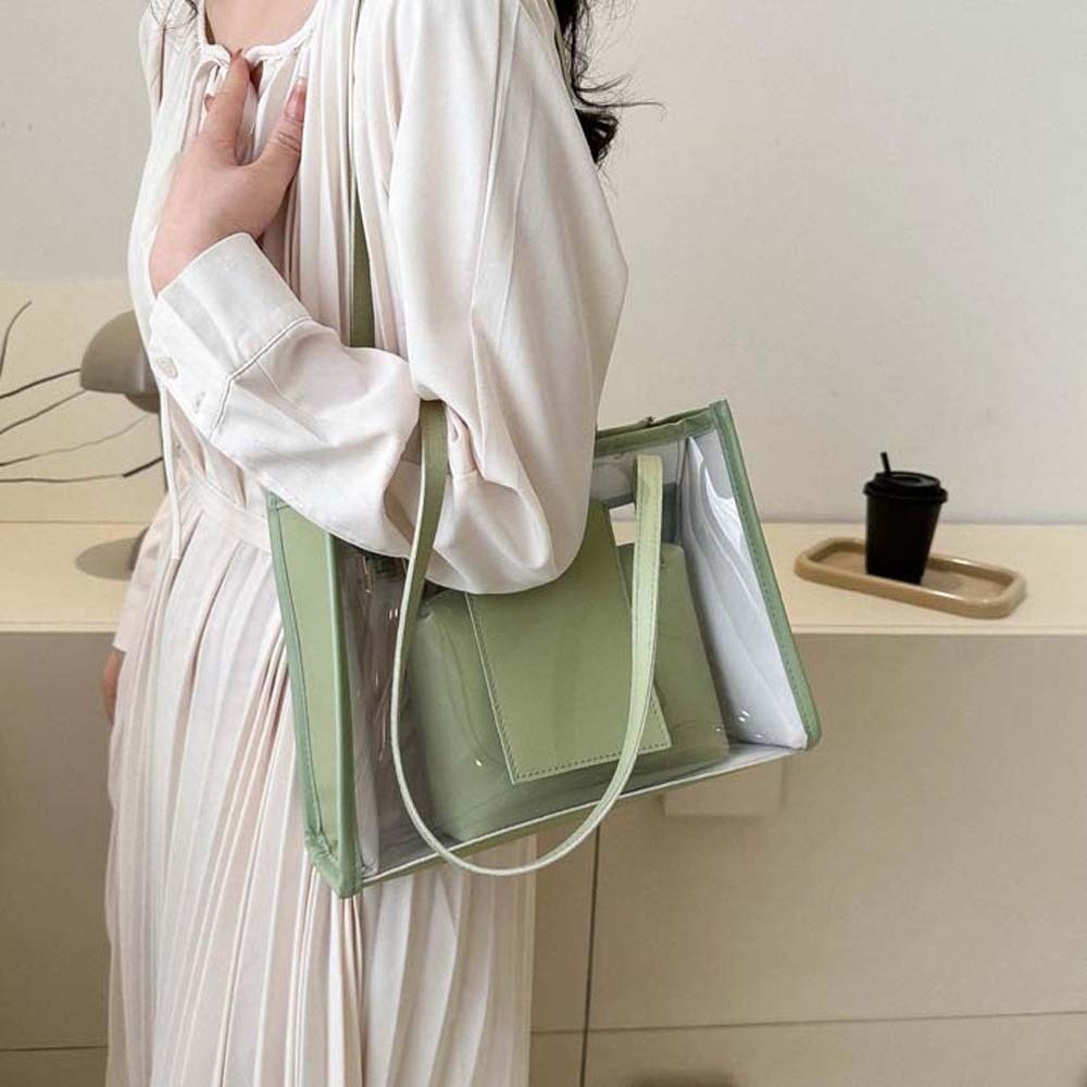 2 ピース/セットエレガントな透明ゼリーバッグ PU レザー - Jelly Bag Clear Pvc のレビューと価格