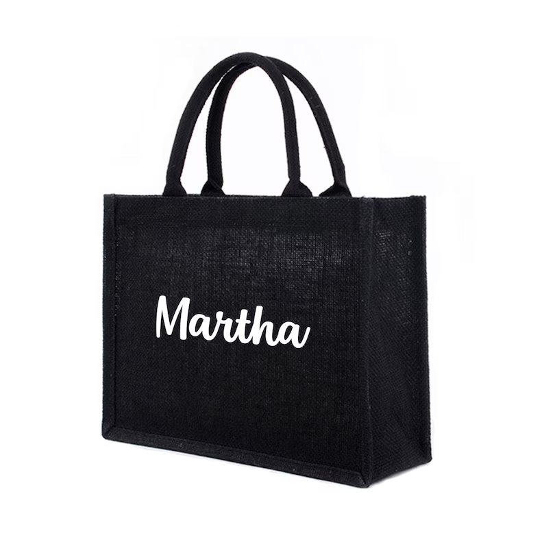パーソナライズされた黒黄麻布トートバッグカスタム名黄麻布ジュ - Women Bags Jute のレビューと価格