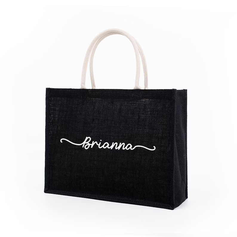 パーソナライズされた黒黄麻布トートバッグカスタム名黄麻布ジュ - Women Bags Jute のレビューと価格