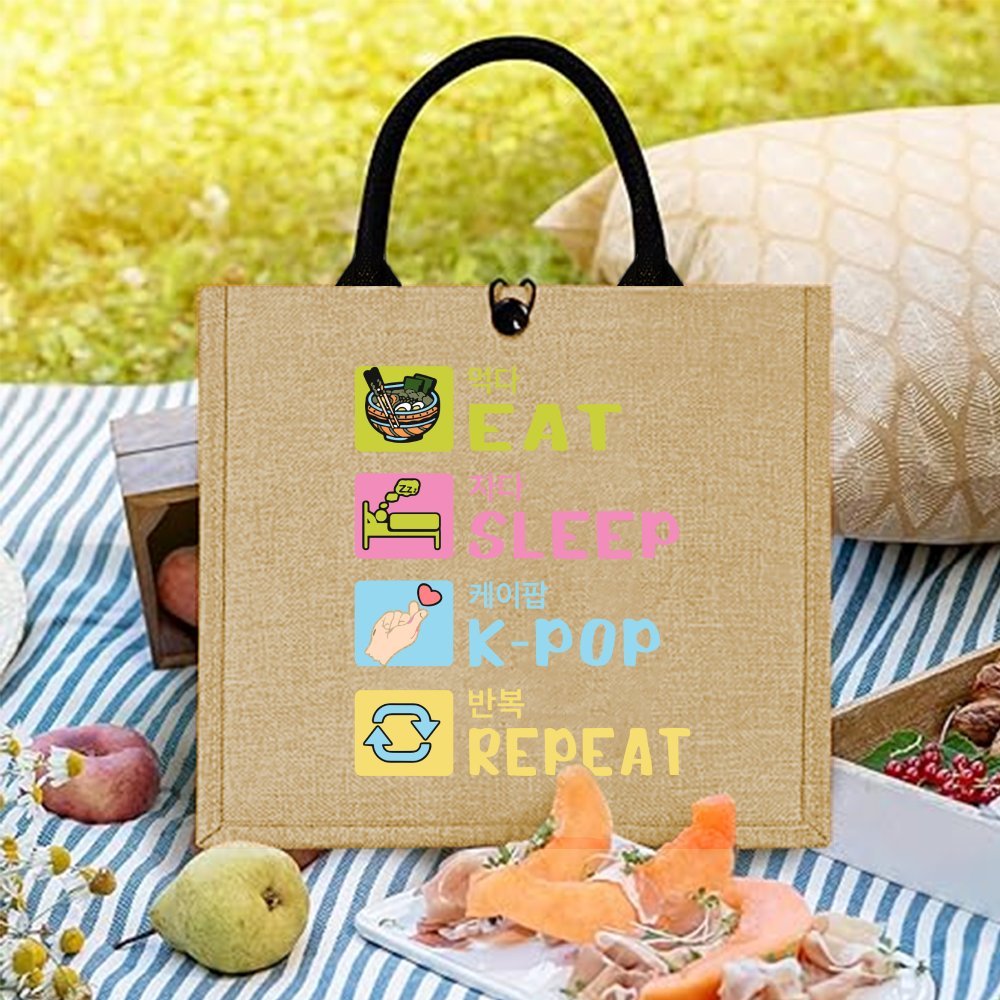 韓国風おもしろプリント麻トートバッグ、トレンドのシンプルデザ - Women Bags Jute のレビューと価格