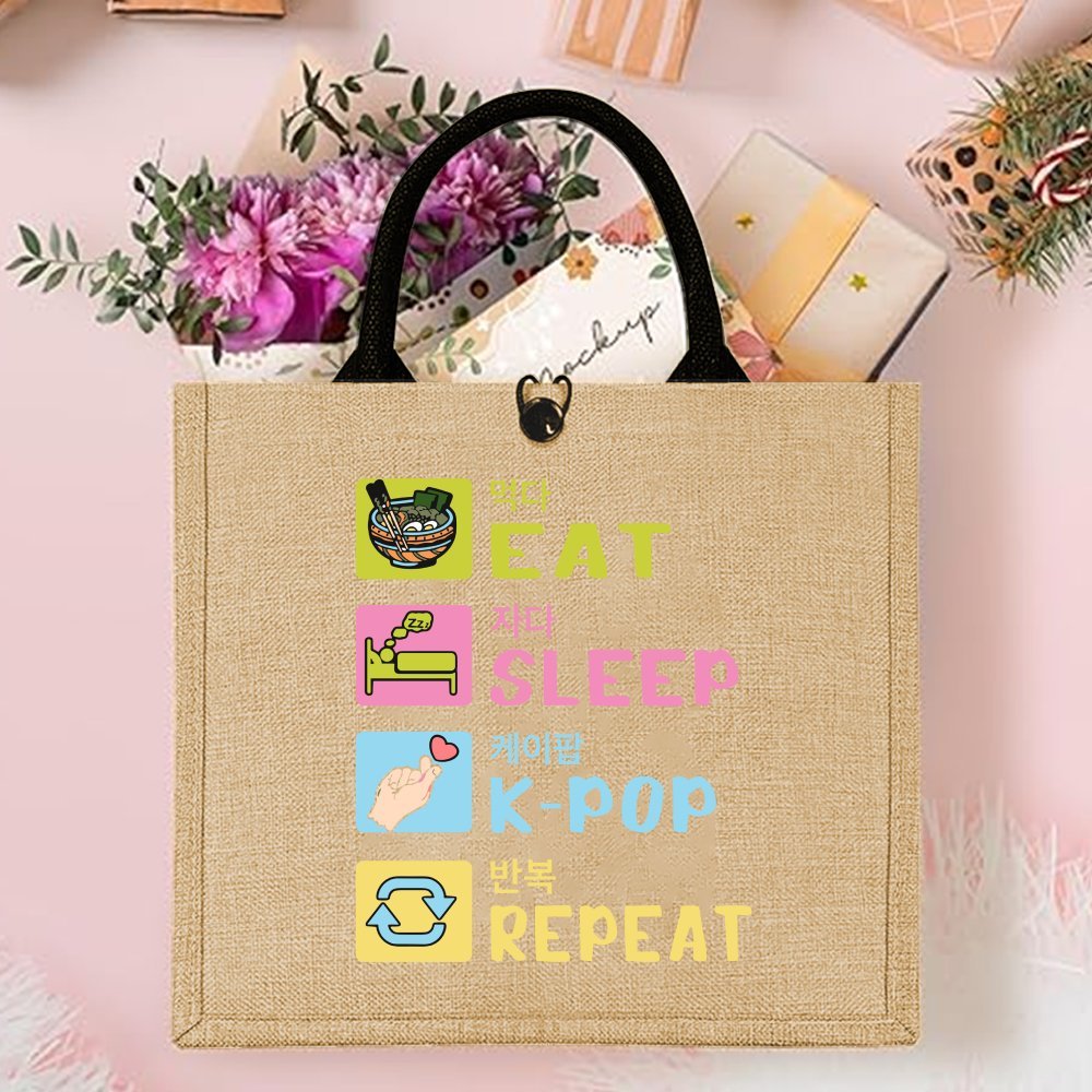 韓国風おもしろプリント麻トートバッグ、トレンドのシンプルデザ - Women Bags Jute のレビューと価格