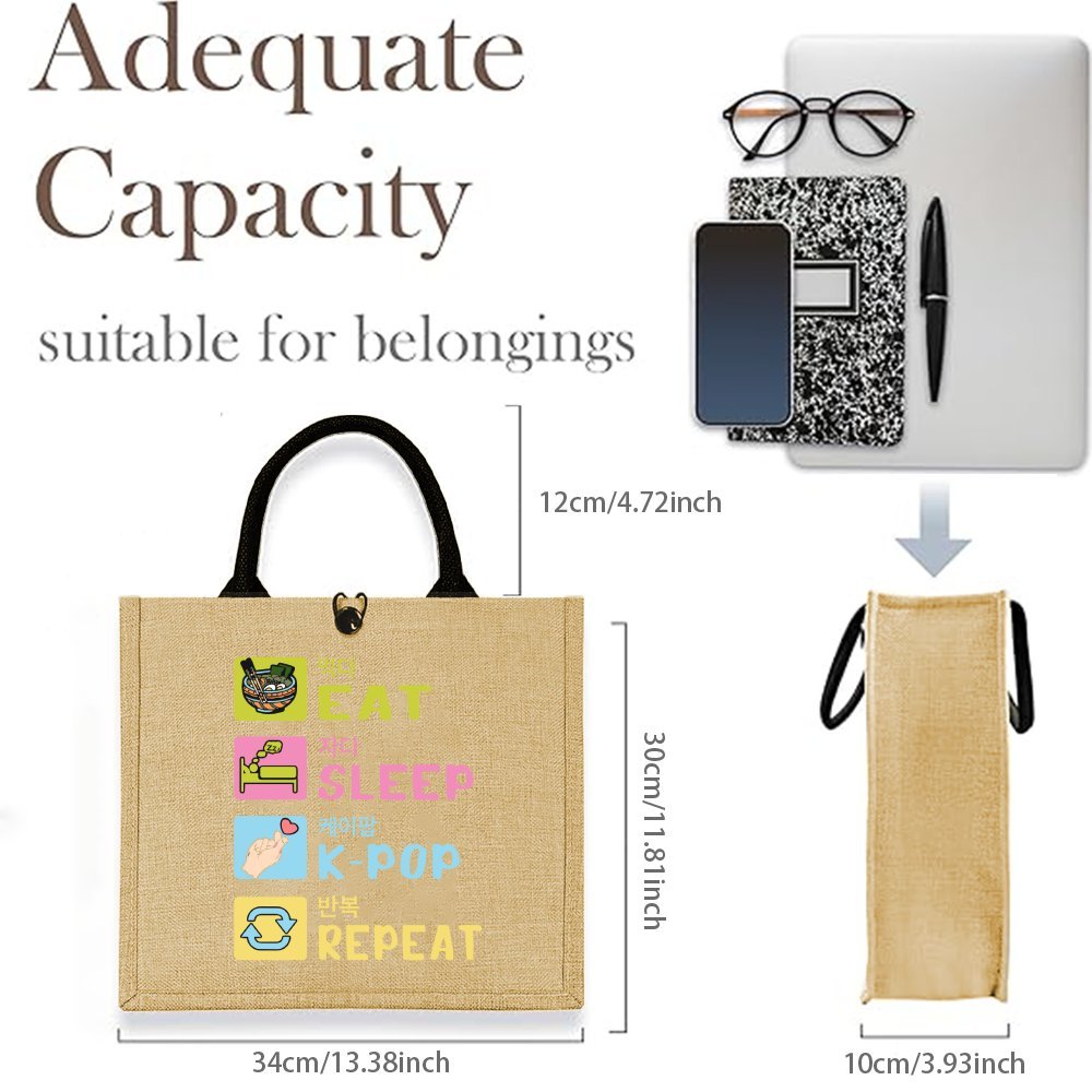 韓国風おもしろプリント麻トートバッグ、トレンドのシンプルデザ - Women Bags Jute のレビューと価格