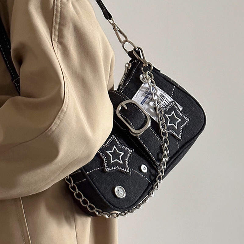 Y2k ファッション女性のハンドバッグ星柄クールガールズアン - Women Bags Jeans のレビューと価格
